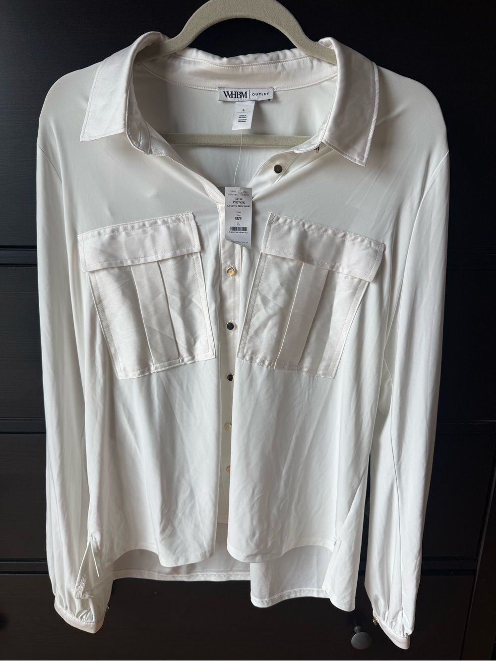 WHBM (White House Black Market) White Button-Up Shirt with Pocket Details